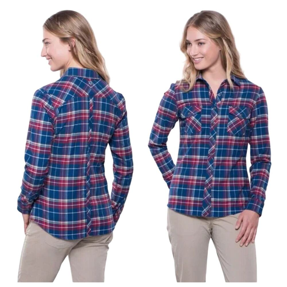 Kuhl Women's Navy and Red Plaid Button-Front Shirt